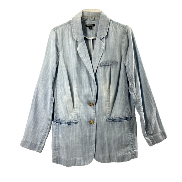 Versona Blazer Womens Small Blue Light Wash Button Up Lightweight Jacket Pockets - Picture 1 of 8